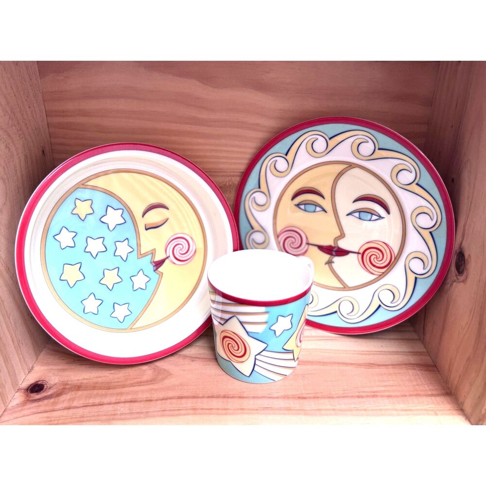 Vintage Tiffany & Co. Celestial Three Piece Mug Bowl Plate Baby Kid Dining Set